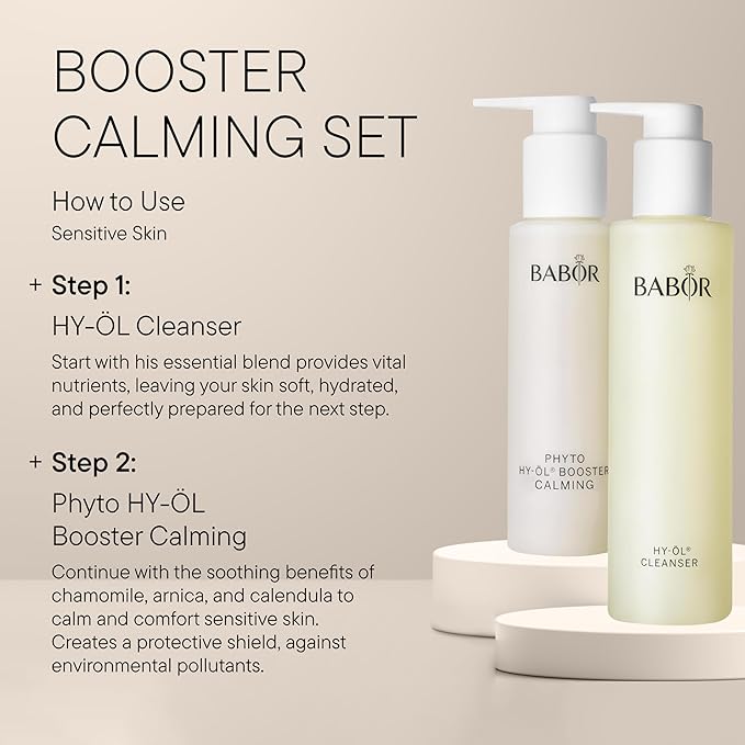 BABOR HY-OL Cleanser & Phyto HY-OL Booster Calming Set, Double Cleansing, Oil Cleanser and Makeup Remover Oil, Soothe & Support Skin Barrier, Sensitive Skin