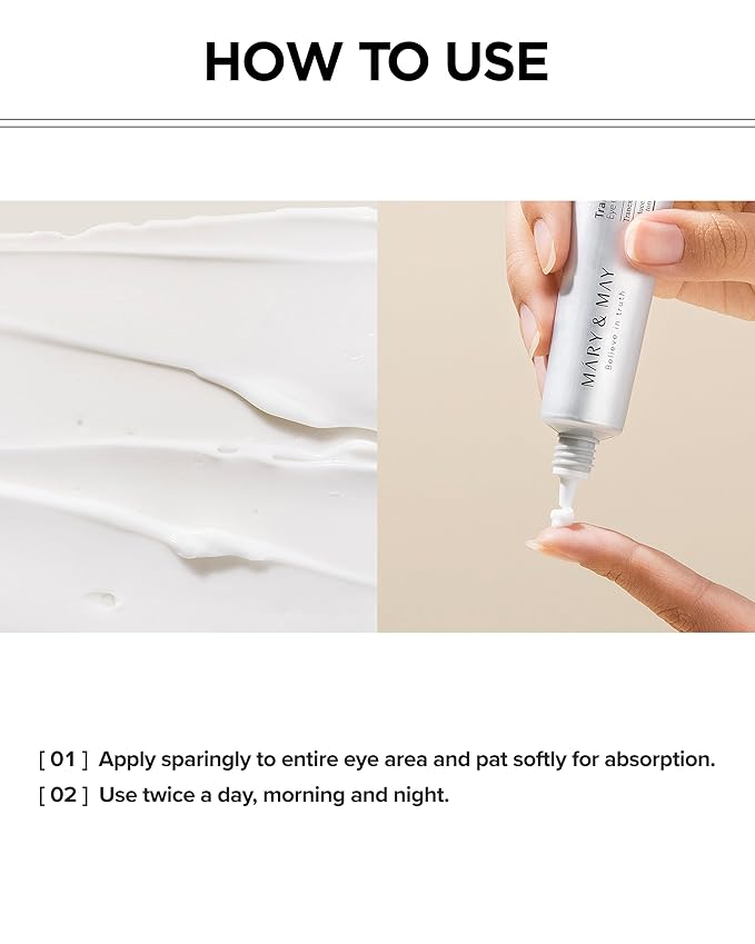 Mary&May Tranexamic Acid + Glutathione Eye Cream - Powerful Antioxidant, Reduces Dark Circles in the Eye, Improve Uneven Skin Tone with Vitamin C - Suitable for Morning and Night Use, 1.01 oz.