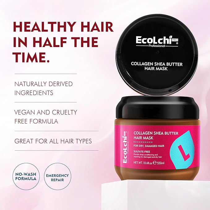 Ecolchi Hair Mask Argan Oil Set Deep Repair Conditioning Collagen Hair Treatment for Dry and Damaged Hair All Hair Types 550ml+60ml 18.6floz + 2floz
