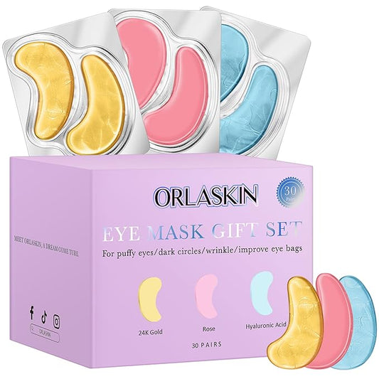 Eye Patches Under Eye Mask Skincare Hyaluronic Acid Under Eye Patches for Teen Girls Puffy Eyes and Dark Circles 24k Gold,Hyaluronic Acid,Rose,Eye Mask Pads Bag Treatment Skin Care(30Pairs)