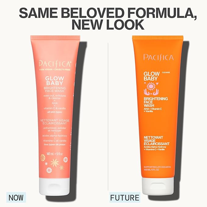 Pacifica Mini Glow Baby Brightening Facial Cleanser 1.4 oz – Vitamin C & Glycolic Acid (AHA) Face Wash– Daily Cleanser for Anti-Aging Exfoliating for Smooth, Even Glowing Skin Vegan Clean Beauty
