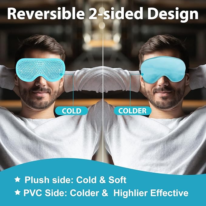 BeeVines Gel Eye Mask, 2 Pack Cooling Ice Masks for Puffy Eyes for Men & Women, Cold & Warm Compress for Post Surgery, Puffiness, Allergies, Sinuses & Migraines Treatment(Blue & Green)