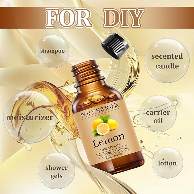 Lemon Essential Oils 240ML, Pure Lemon Essential Oil for Aromatherapy Diffuser - 8 Fl Oz