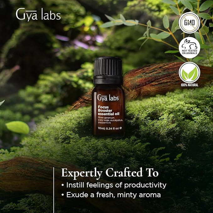 Gya Labs Focus Booster Essential Oil Blend - 100% Pure Natural Focus Essential Oil - Fresh & Minty Scent (0.34 Fl Oz)