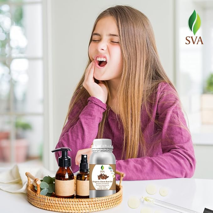 SVA Clove Bud Essential Oil – 16 Fl Oz – 100% Natural Clove Oil - for Diffuser, Hair Care, Face, Skin Care, Aromatherapy, Scalp and Body Massage, Soap and Candle Making