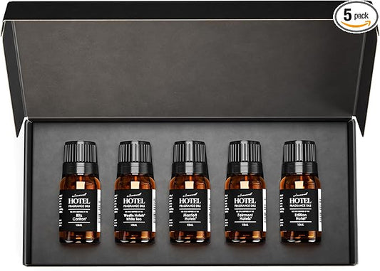 AirScent Hotel Diffuser Oil Gift Set - 5 Star Hotel Scents - 10 mL, 0.34 fl oz Fragrance Oil Set - Inspired by Westin White Tea, Edition, Marriott, Fairmont and The Ritz Carlton Signature Scents