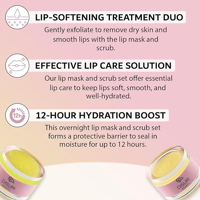 Lip Mask and Lip Scrub Set - Moisturizing Lip Scrub for Exfoliating and Smoothing Lips, Cruelty-free - Improves Texture, Hydrates, and Softens Chapped, Dark Lips Skin - (Vanilla)