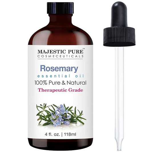 MAJESTIC PURE Rosemary Essential Oil with Glass Dropper | 100% Pure and Natural Rosemary Oil | Therapeutic Grade Essential Oils for Diffusers, Skin, Aromatherapy, Massage | 4 Fl Oz