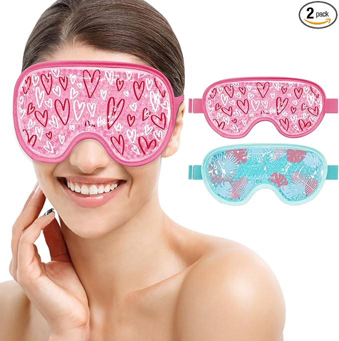 Cooling Eye Mask Cold Eye Compress Mask for Puffy Eyes, Reusable Eye Ice Pack Gel Ice Eye Mask for Tired Eyes, Eyes Surgery, Migraines, Stress Relief, Itchy Eyes, Skin Care, Eye Spa 2PCS