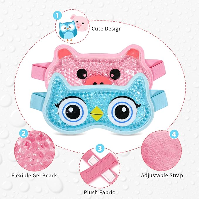 2PCS Adorable Cooling Eye Mask Gel Eye Mask, Reusable Hot Cold Therapy Cold Eye mask for Post Surgery, Puffiness, Dark Circles, Eye Bags, Dry Eyes (Pig+owl)