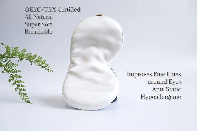 Premium Handcrafted 25 Momme Mulberry Silk Eye Mask for Sleeping (Natural White)