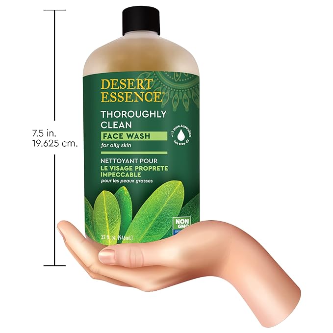 Desert Essence Thoroughly Clean Face Wash - Original - 32 Fl Oz - Pack of 2 -Tea Tree Oil -For Soft Radiant Skin - Gentle Cleanser - Extracts Of Goldenseal, Awapuhi, & Chamomile Essential Oils