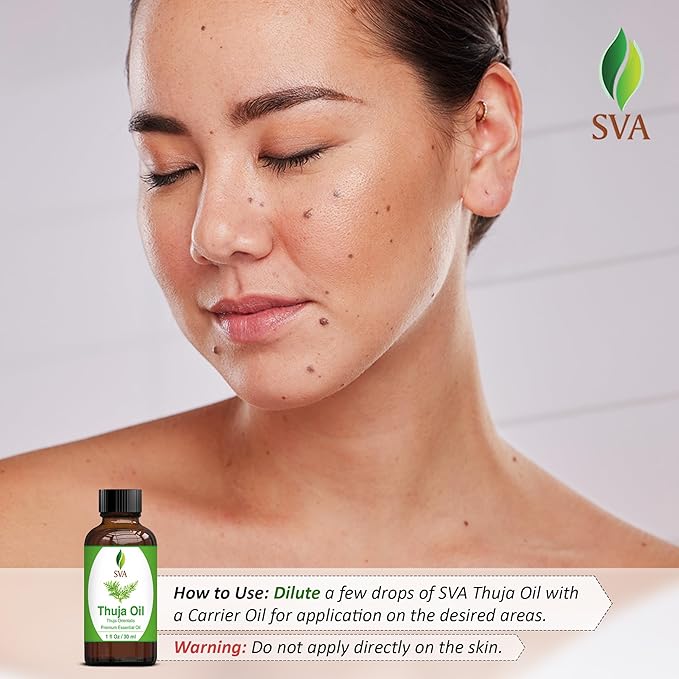 SVA Thuja Essential Oil – 1 Fl Oz – 100% Natural Thuja Oil - for Diffuser, Hair Care, Face, Skin Care, Aromatherapy, Scalp and Body Massage, Soap and Candle Making - with Dropper