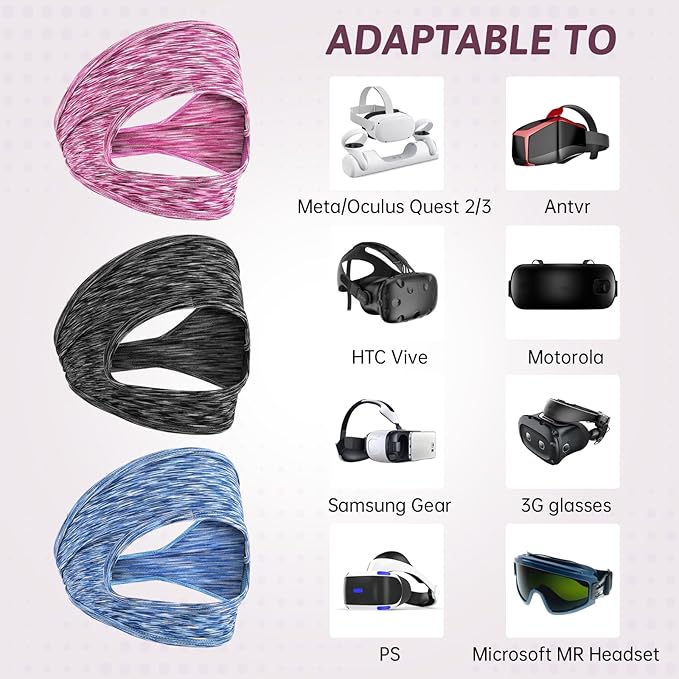3 Pcs VR Eye Mask Breathable VR Sweat Band Adjustable Sweat Mask Comfortable Eye Face Cover Face Dry Cool VR Face Eyes Mask for Any Head Size Most VR Devices Accessories Workouts