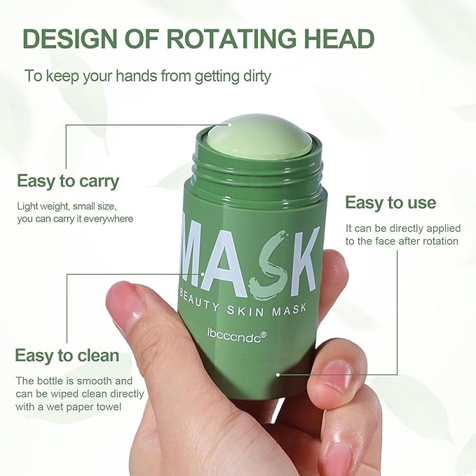 Green Tea Clay Stick, Clay Mask for Face with Green Tea Extract, Green Tea Mask Stick, Green Tea Deep Cleanse Mask, Deep Pore Cleansing, Moisturizing for Men and Women, All Skin Types (2 PCS)