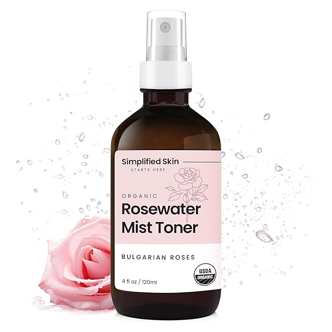 Rose Water Spray for Face & Hair - Organic USDA Certified Rosewater Facial Toner - Alcohol-Free Makeup Setting Hydrating Face Mist - Anti-Aging Toner Spray - 4 Oz