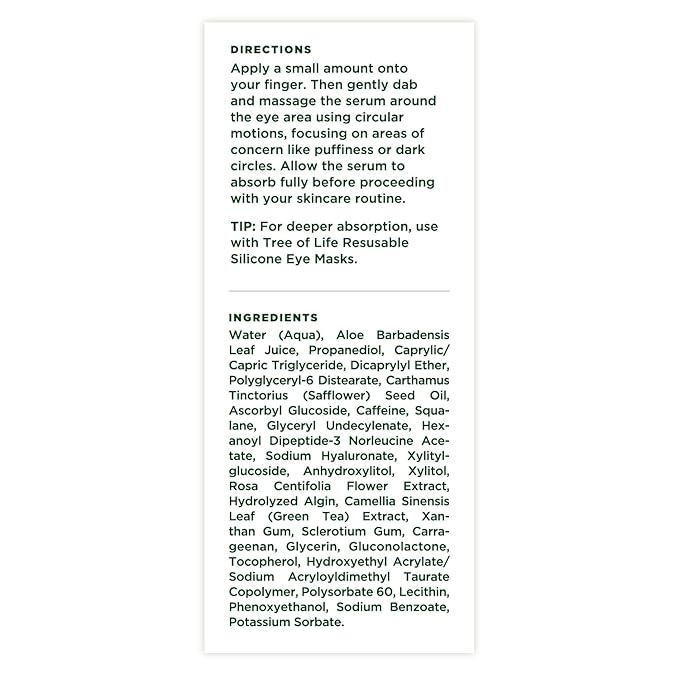 Tree of Life Caffeine Under Eye Serum - 1fl oz - Dermatologist Tested Dark Circles Treatment - Hydrating Anti-Aging Formula to Reduce Puffiness, Bags & Wrinkles - All Skin Types