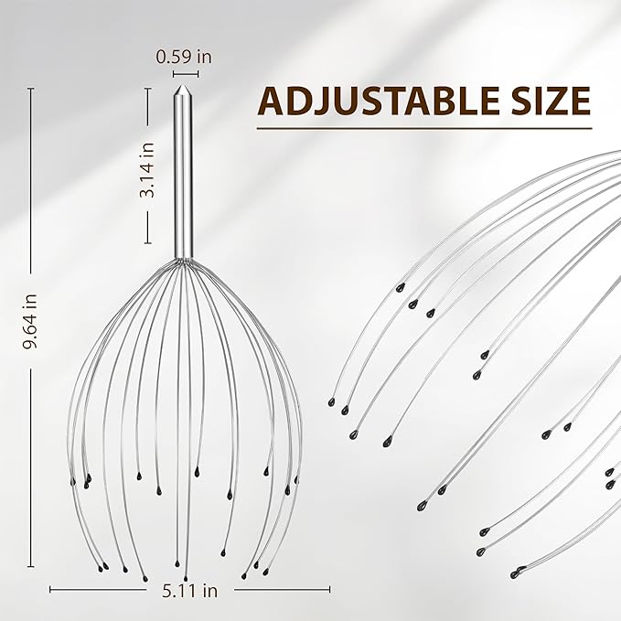 Head Massager 20 Fingers Scalp Massager Head Scratcher, Back Massage Back Scratcher, Stocking Stuffers for Scalp and Body Massage 2 Pack (Silvery)