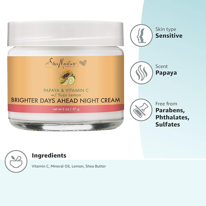 Sheamoisture Night Cream For Dull, Uneven Skin Papaya and Vitamin C Skin Care Moisturizer 2 oz