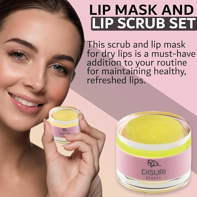 Lip Mask and Lip Scrub Set - Moisturizing Lip Scrub for Exfoliating and Smoothing Lips, Cruelty-free - Improves Texture, Hydrates, and Softens Chapped, Dark Lips Skin - (Vanilla)