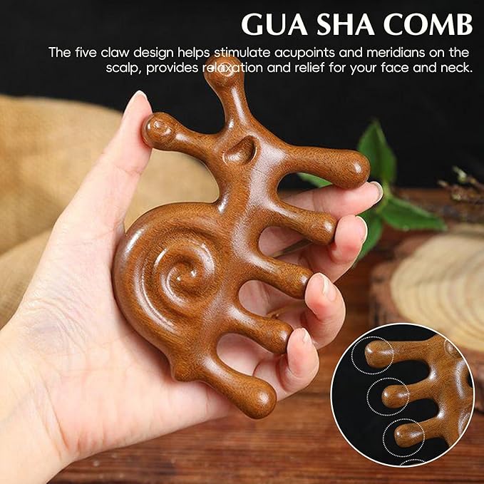 Manual Scalp Massager - Sandalwood Massager Tool for Scalp, Eye, Facial, Neck - Snail Massage Gua Sha Comb for Men Women