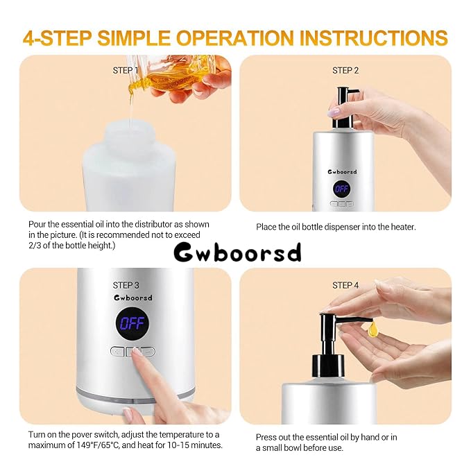 Oil Warmer for Massage oil warmer for scented oil,Massage Oil Warmer,lotion warmer,Body Oil Heater for Spa,Salon with 2 Oil Bottle Dispensers,1 grey funnel, Temper control,Atmosphere lights,White