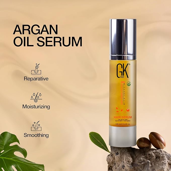 Global Keratin GKHAIR Smoothing Serum (Pack of 1/3.4 fl oz) - 100% Pure Organic Argan Oil | Hydrating Strength Shine Dry Damaged Repair Anti-Frizz Moistures Nourishment