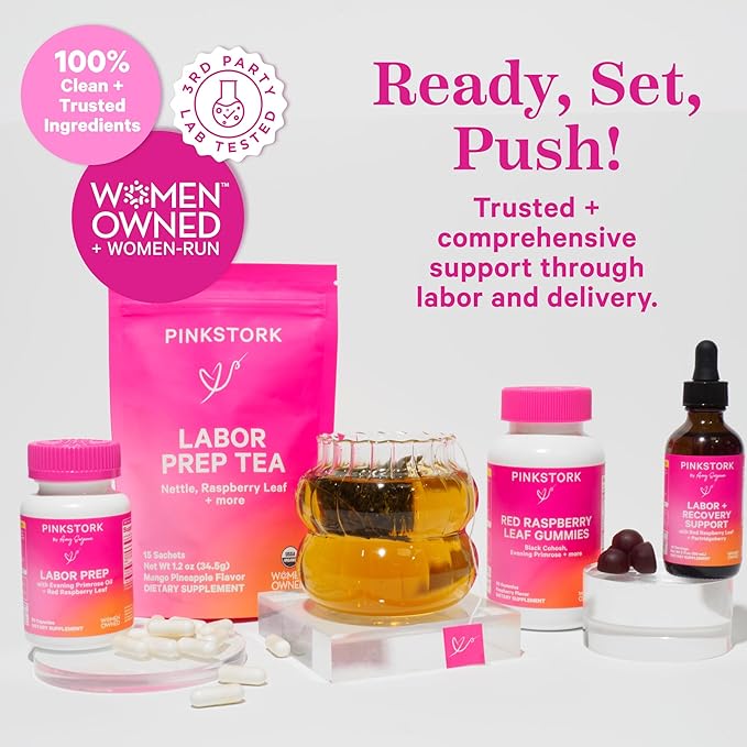 Pink Stork Organic Red Raspberry Leaf Labor Prep Tea - Mango-Pineapple with Nettle, and Moringa - Third Trimester Pregnancy Tea - Labor and Delivery Essentials for Women, 30 Cups