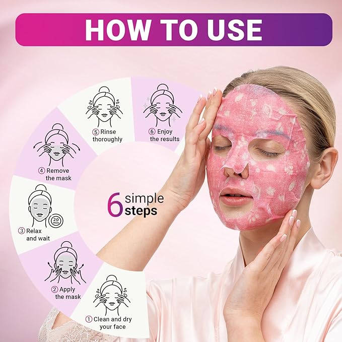 6 Pack of Sheet Face Masks Skincare - Collagen Face Mask Sheets with Hyaluronic Acid, Vitamin C, Snail Mucin - Facial Sheet Mask for Hydrating, Moisturizing, Rejuvenating