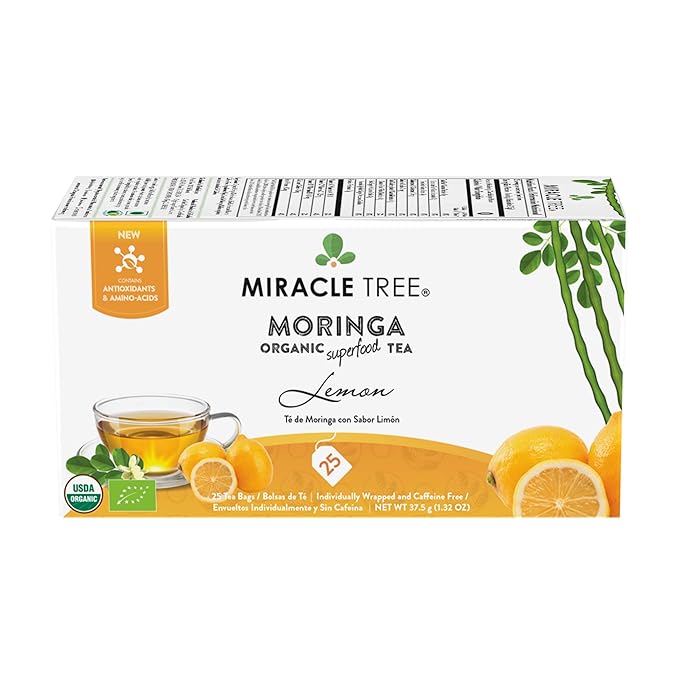 Miracle Tree - 3 Count of Organic Moringa Superfood Tea, 25 Individually Sealed Tea Bags, Lemon (Keto, Detox, Energy/Immunity Booster, Vegan, Gluten-Free, Organic, Non-GMO, Caffeine-Free)