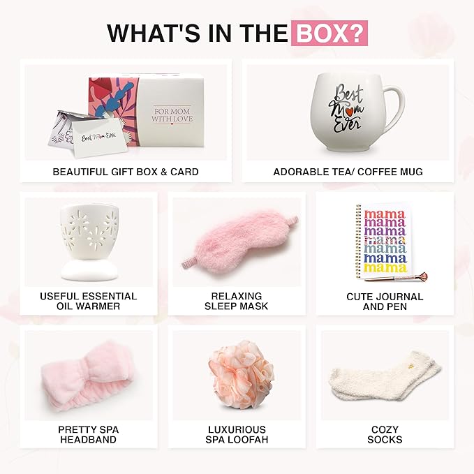 Luxury Spa Gift Box for Mom – Birthday, Mother’s Day, Christmas, Postpartum Self-Care Set with Relaxation & Pampering Essentials – Thoughtful Gifts for Wife, Grandma, Women – Premium Spa Kit.