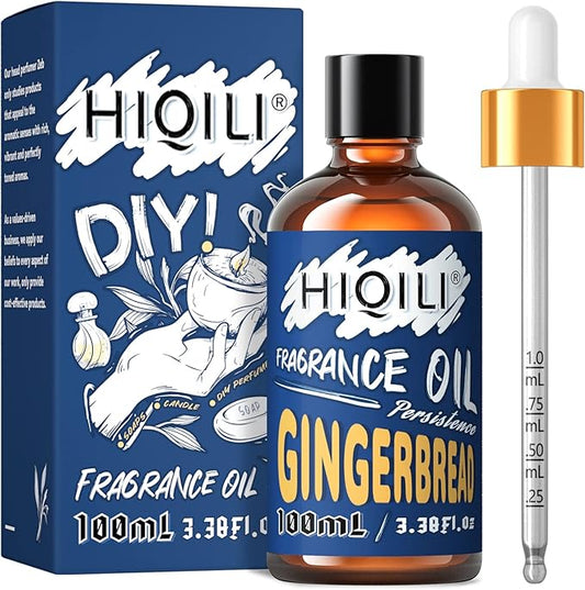 HIQILI Gingerbread Essential Oil 100ml - Long-Lasting Fragrance Oil for Diffuser, Humidifier, Aromatherapy, Laundry, Car, Candle Scents for Candle Making, DIY Soap Making F3.38 Fl Oz