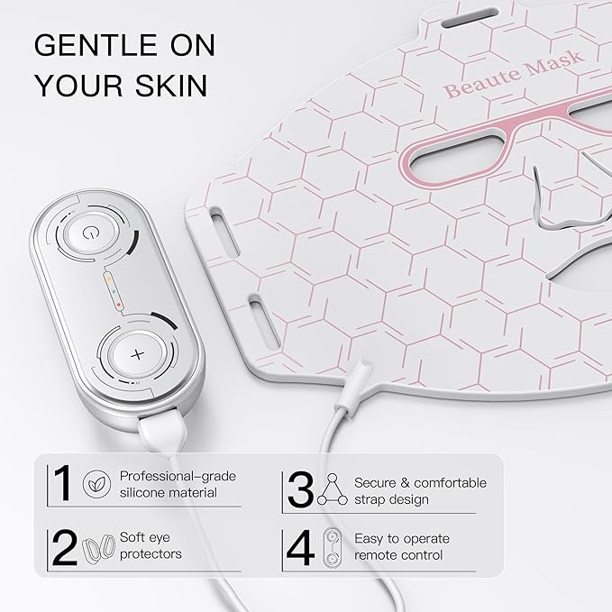 Led Face Mask Light Therapy, Near infrared Red & Blue & Yellow Light Therapy, Flexible Silicone Light Therapy Mask, Red Light Therapy for Face, Red Light Mask for at Home Face Masks Skincare