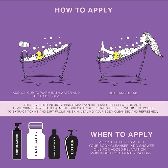 Pink Himalayan Bath Salt with Lavender - 100% Natural Aromatherapy and Relaxation - Lavender Grapefruit Essential Oil Bath Salts for Women Relaxing, Natural & Cleanse