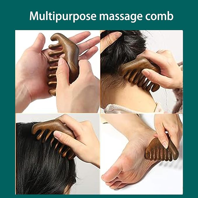 MIUPOO Wood Gua Sha Massage Set Facial Tools,Face Massager,Head Scratcher, Self Care Products,Wood Therapy Massage Tools,Relieve Muscle Tension and Lymphatic Drainage,Package 3 Pieces