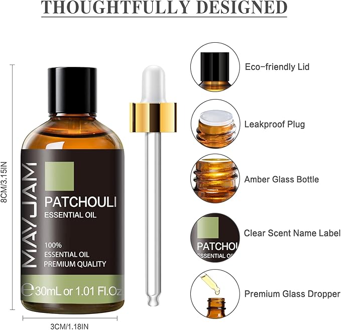 Patchouli Essential Oil, 1.01FL.OZ Essential Oils, Use with Diffuser, During Yoga, Massage, Bath, Patchouli Oil(30ml)