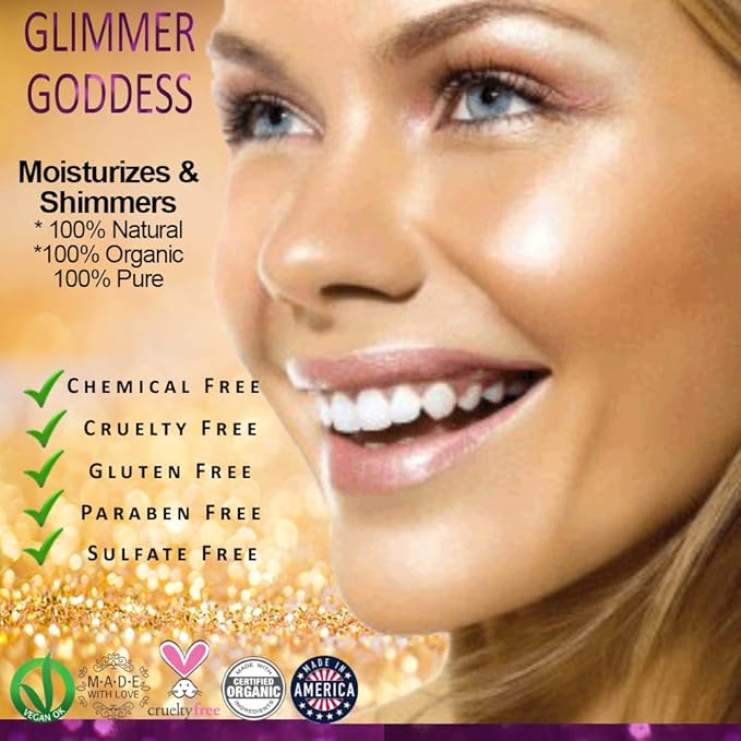 GLIMMER GODDESS Organic Body Lotion - Sexy Level 2 Gold Shimmer, 8 oz