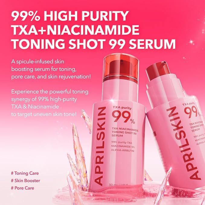 APRILSKIN TXA Niacinamide Toning Shot 99 Spicule Facial Serum｜Skin Booster Serum｜99% High-Purity Tranexamic Acid 3% + Niacinamide 5% for Uneven Skin Tone, Pore Care｜Korean Skin Care｜1.01 fl. oz.