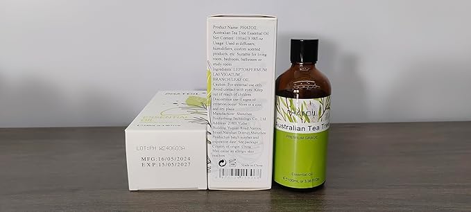 Australian Tea Tree 3.38fl.oz Essential Oil, PHATOIL Pure Aromatherapy Oils for Diffuser, Humidifier, Perfect for DIY Soap, Candle, Bath Bombs Making(100ml)