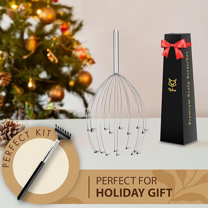 Head Massager 20 Fingers Scalp Massager Head Scratcher, Back Massage Back Scratcher, Stocking Stuffers for Scalp and Body Massage 2 Pack (Silvery)