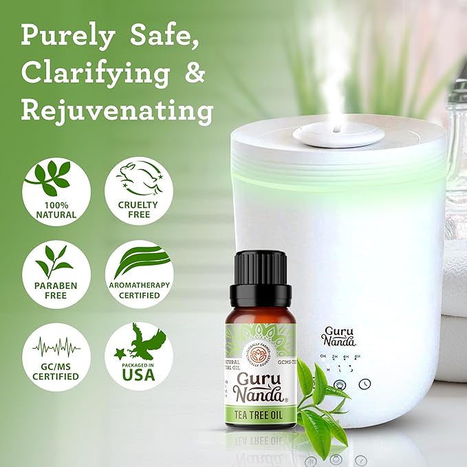 GuruNanda Tea Tree Essential Oil (0.5 Fl Oz) - 100% Pure, Natural and Undiluted Essential Oil for Diffusers - Perfect for Aromatherapy, Massages & DIY Recipes - Helps in Skin and Hair Care