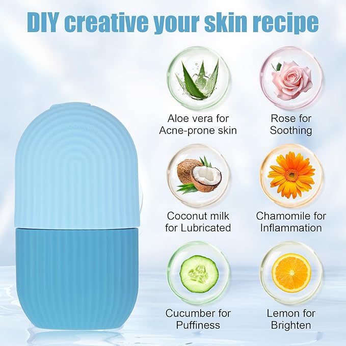 Ice Roller for Face and Eye for Massage Facial, Reusable Silicone ice Mold for Treatment Beauty Skin Care, Compress Shrinks Pores Anti-Wrinkle Reduces Puffiness, Improves Skin Elasticity (Blue)