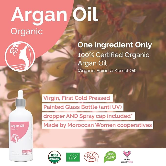 Fatima's Garden Argan Oil - Organic Moisturizer for Skin & Hair, 100ml