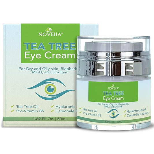NOVEHA Tea Tree Oil Anti Wrinkle Eye Cream - Eyelid Cream for Dry & Itchy Skin, Scar | Moisturizer Face Cream Treatment - 1.69 Fl. Oz.