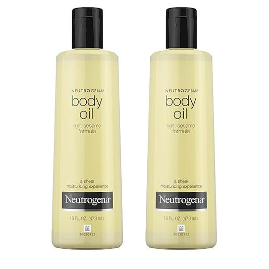 Neutrogena Body Oil Light Sesame Formula, Twin Pack of 16 fl oz, Radiant Glow Moisturizer for Dry Skin, Bath & Shower Oil For Smooth and Hydrated Skin