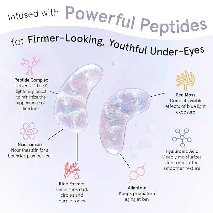 grace & stella Under Eye Patches with Peptides & Rice Extract - Firming Eye Masks for Dark Circles and Puffiness - Iridescent Eye Mask Patches for Firmer-Looking Skin - Vegan, Cruelty-Free, 24 Pairs