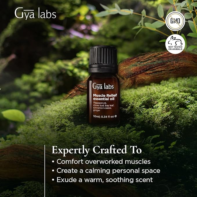 Gya Labs Muscle Relief Essential Oil Blend - Warm, Soothing Scent (0.34 Fl Oz)