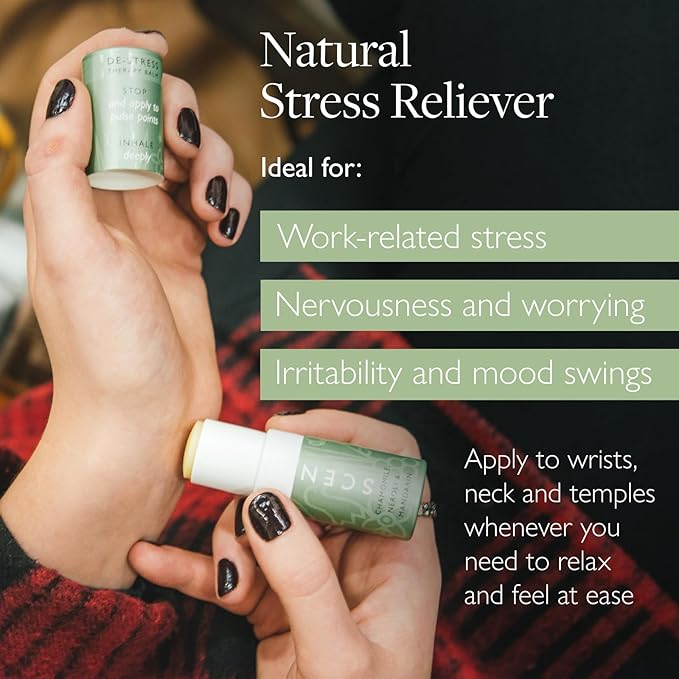 Scentered Aromatherapy Stress Relief Balm Stick - De Stress Essential Oil Roll On for Calm & Relaxation - 100% Natural Stress Reliever - Chamomile, Cedarwood, Rosemary - Stress Relief Gifts for Women