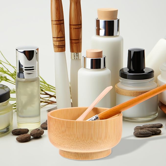 Wood Face Mask Mixing Bowl Set For Ladies Facial Skincare Clay Mixing DIY Vintage Facemask Bowl Kit with Mask Spoon Spatula Brush