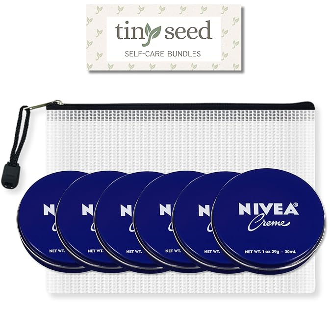 TINY SEED 6-Pack Travel Kit: Creme 1 oz Travel Size Tins. Cream Moisturizer for Face, Hands, and Body. Includes Complimentary Travel Zipper Pouch.